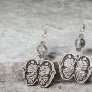 Metallic Butterfly Skull Earrings