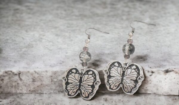 Metallic Butterfly Skull Earrings