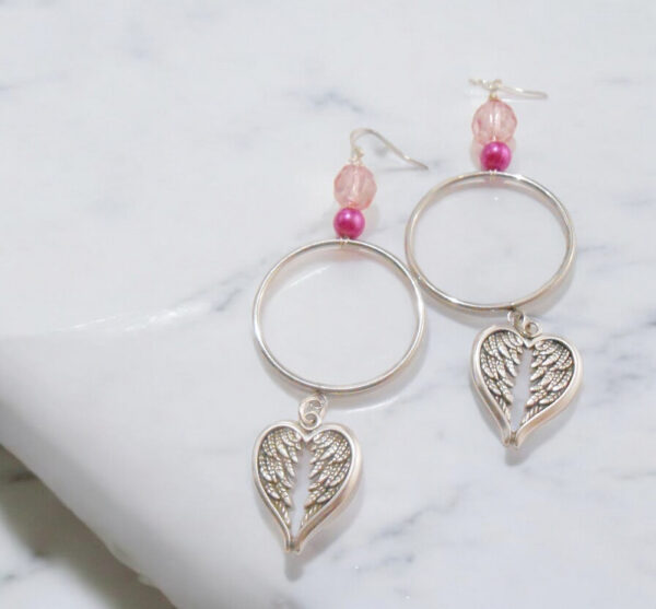 Angel Wings Heart Hoop Earrings