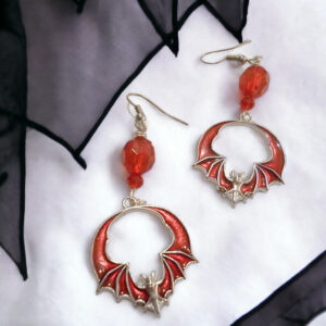 Metallic Red Hanging Bat Earrings