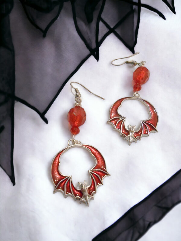 Metallic Red Hanging Bat Earrings