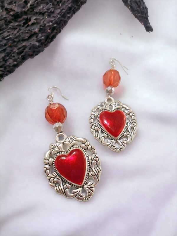 Gothic Red Heart Earrings