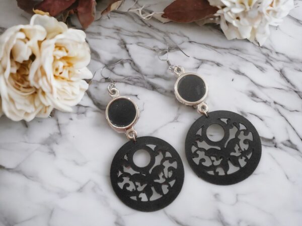 Black Leather Gothic Hoop Earrings