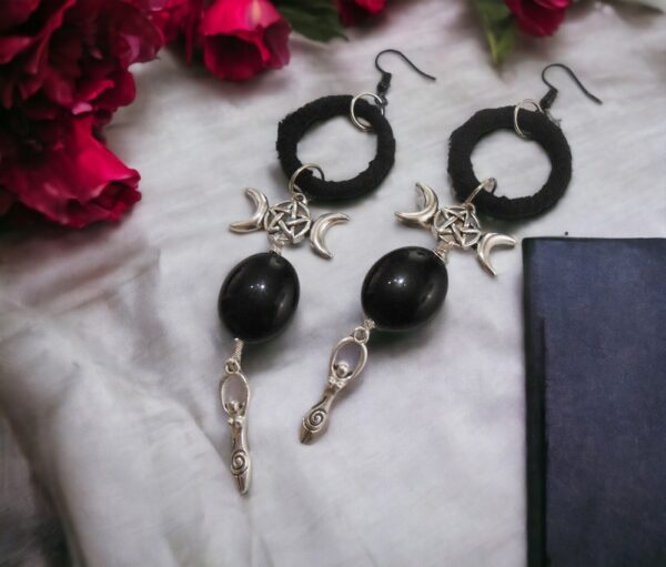 Mystical Triple Moon Goddess Hecate Earrings