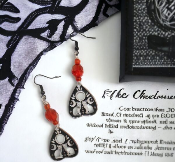 Ouija Planchette Earrings with Cat Detail