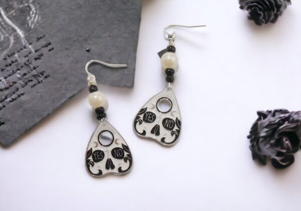 Ouija Planchette Earrings with Skull Detail