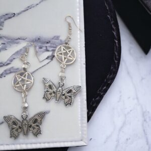 Metallic Butterfly Pentagram Earrings