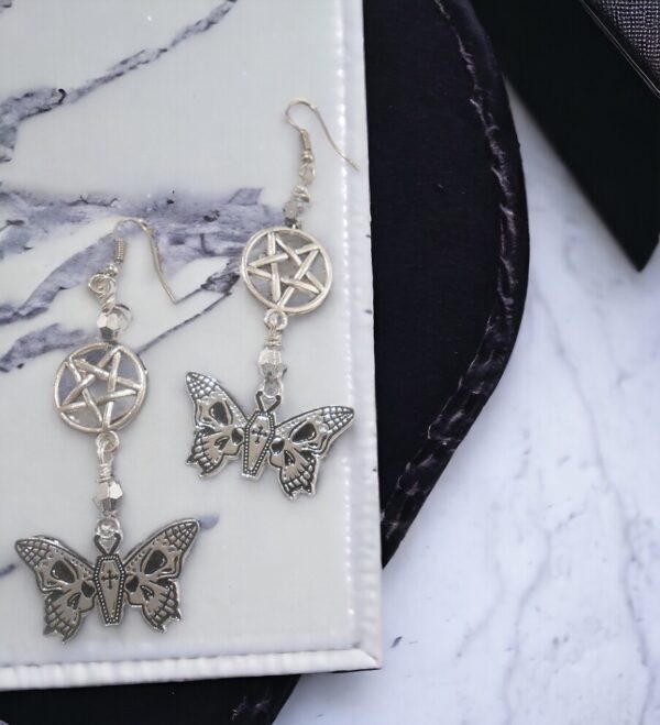 Metallic Butterfly Pentagram Earrings