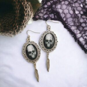 Skull Feather Earrings