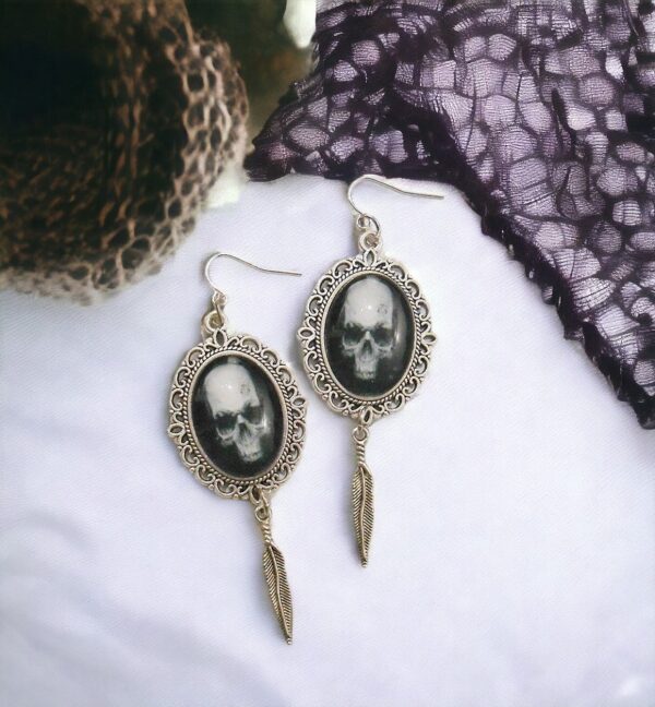 Skull Feather Earrings