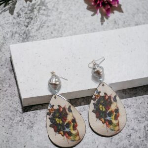 Flower Skull Leather Earrings