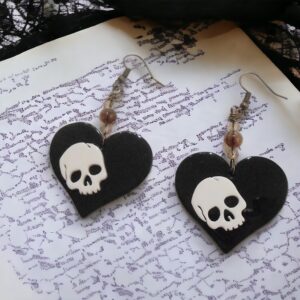 Heart Gothic Earrings with Skull Details