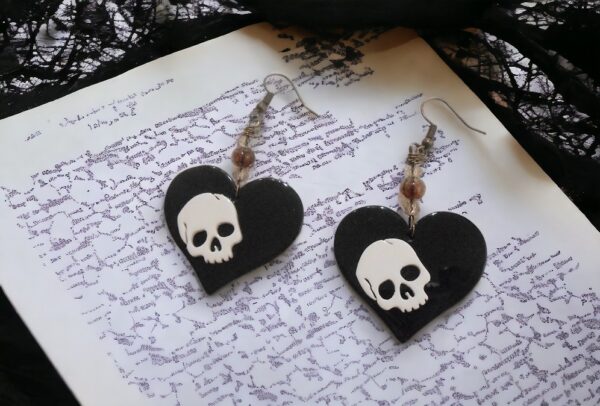 Heart Gothic Earrings with Skull Details