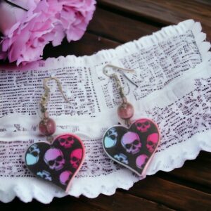 Heart Gothic Earrings with Skull Details