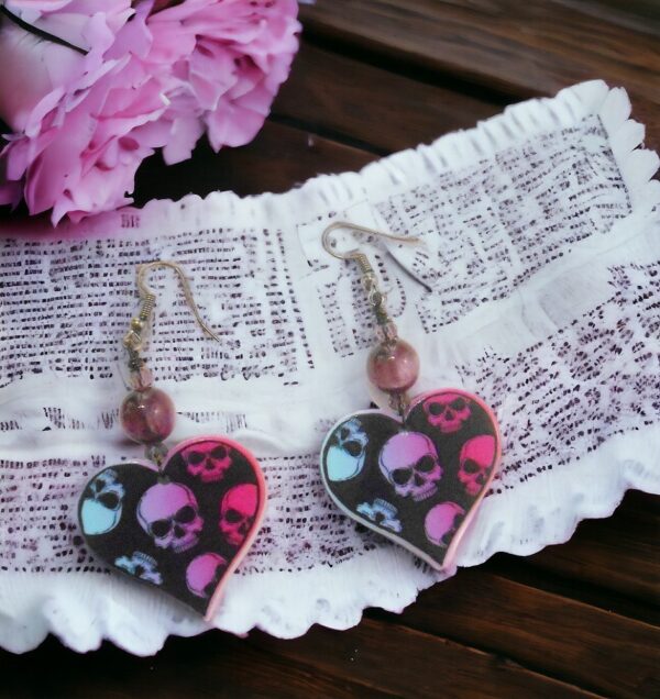 Heart Gothic Earrings with Skull Details