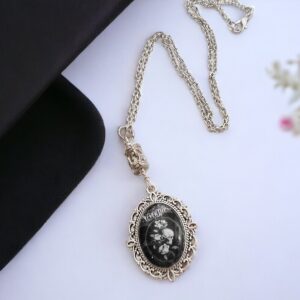 Metallic Skull Quote Pendant
