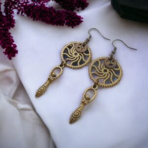 Steampunk Triple Moon Hecate Gear Earrings