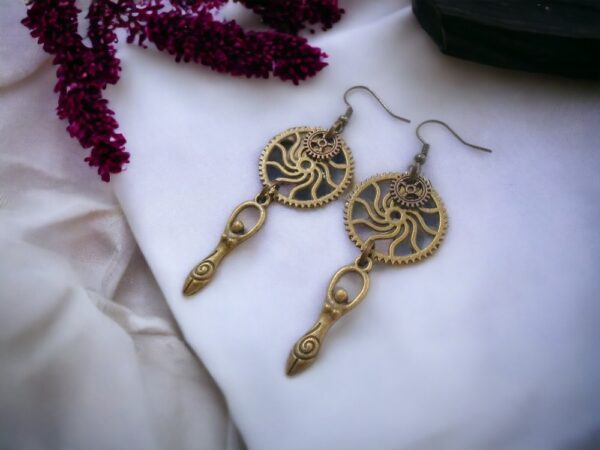 Steampunk Triple Moon Hecate Gear Earrings