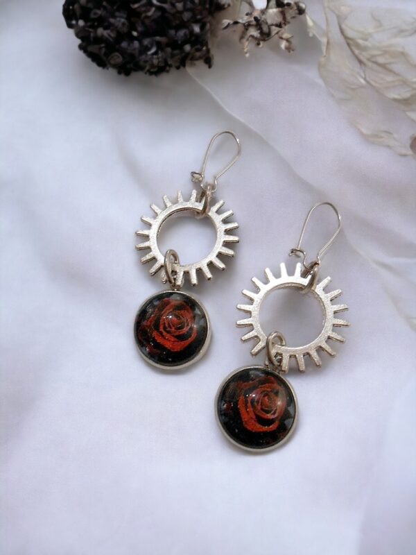 Steampunk Red Rose Earrings