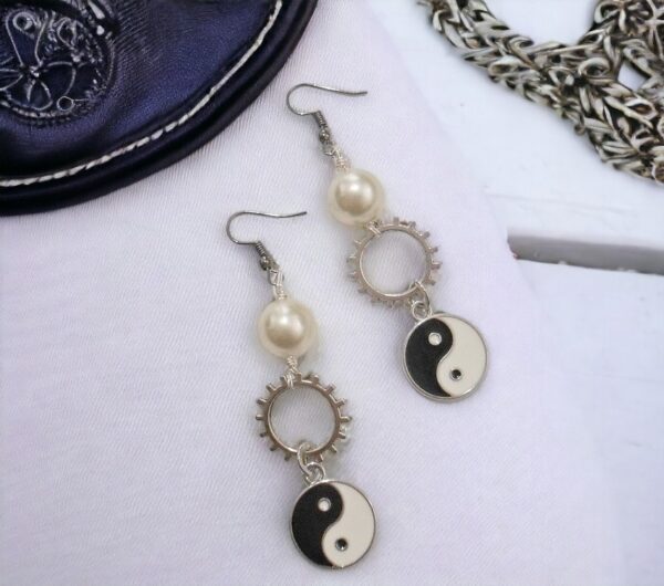 Yin Yang Steampunk Gears Earrings