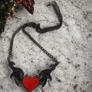 Red Heart with Devil Wings Necklace
