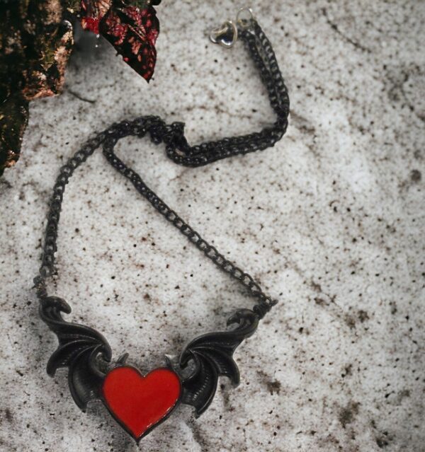 Red Heart with Devil Wings Necklace