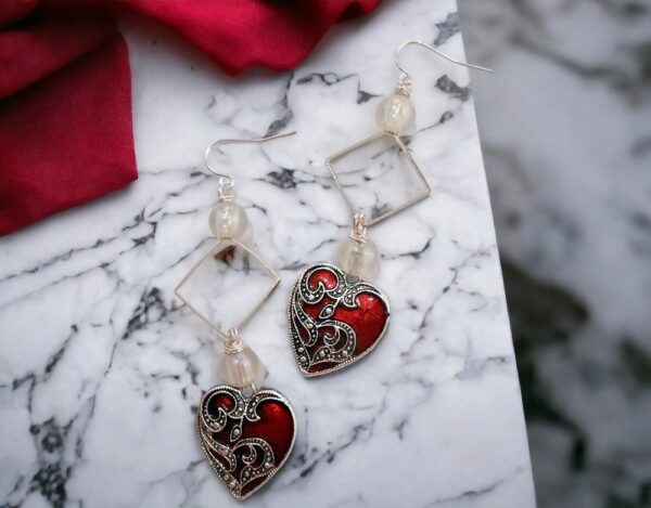 Gothic Red Heart Earrings