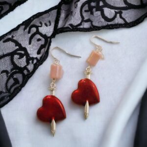 Red Heart with Sword Earrings