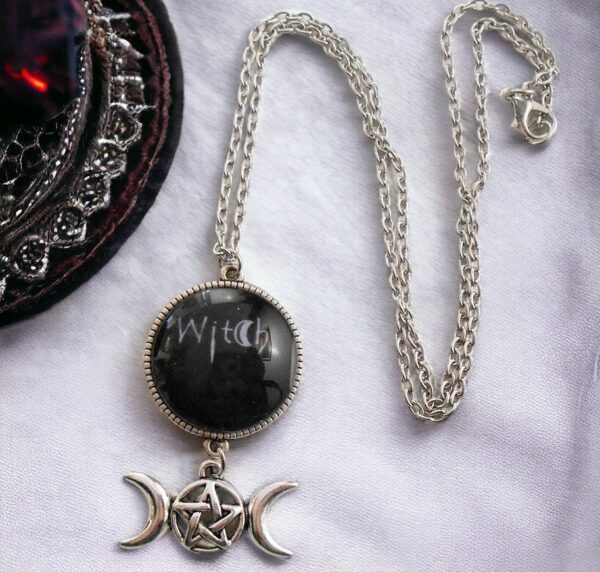 Pagan Witch Hecate Necklace with Triple Moon Symbol