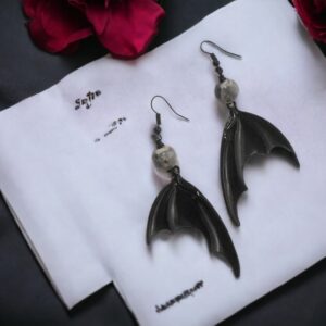 Metallic Black Bat Wings Earrings