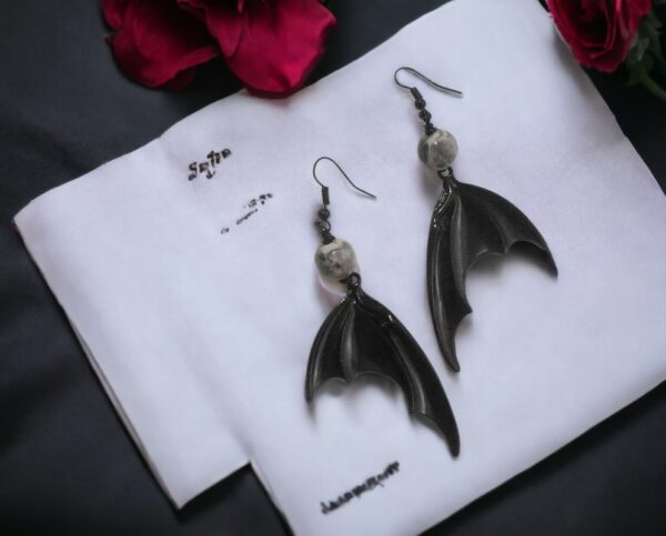 Metallic Black Bat Wings Earrings