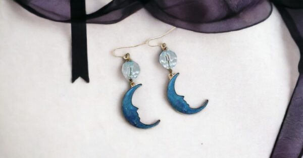 Blue Crescent Moon Earrings