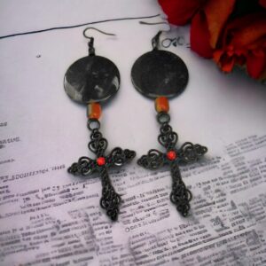 Gothic Black Cross Earrings