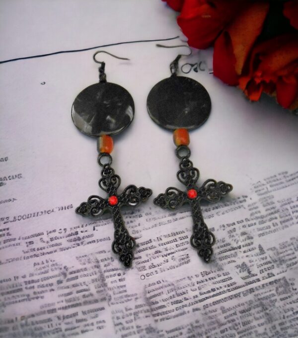 Gothic Black Cross Earrings