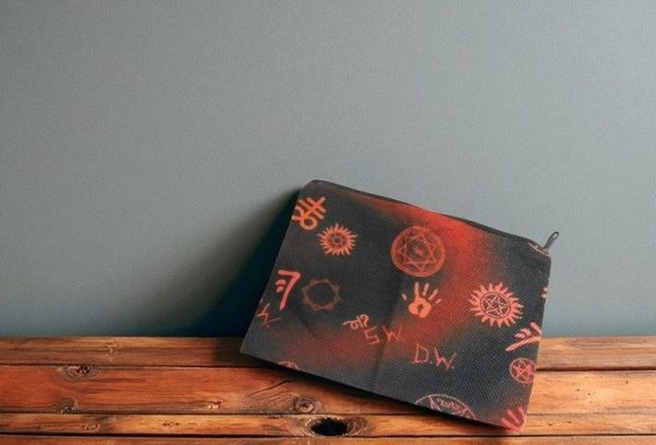 Supernatural Cosmetic Bag – Occult Makeup Pouch with Pentagrams & Symbols