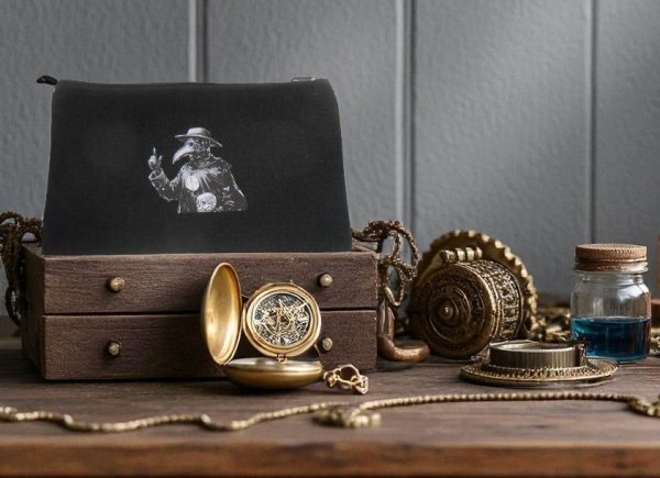 Plague Doctor Steampunk Bag – Retro Canvas Makeup Pouch | Gothic Vintage Style